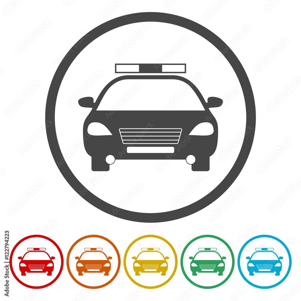 Police car icon in circle. Vector illustration. Police car icon in circle. Vector illustration.