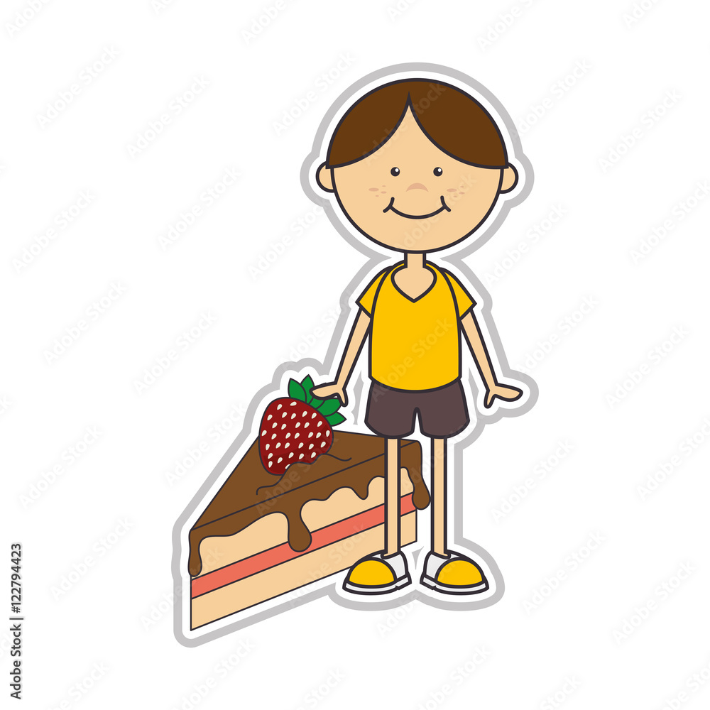 avatar boy smiling with piece of cake sweet dessert. vector illustration avatar boy smiling with piece of cake sweet dessert. vector illustration