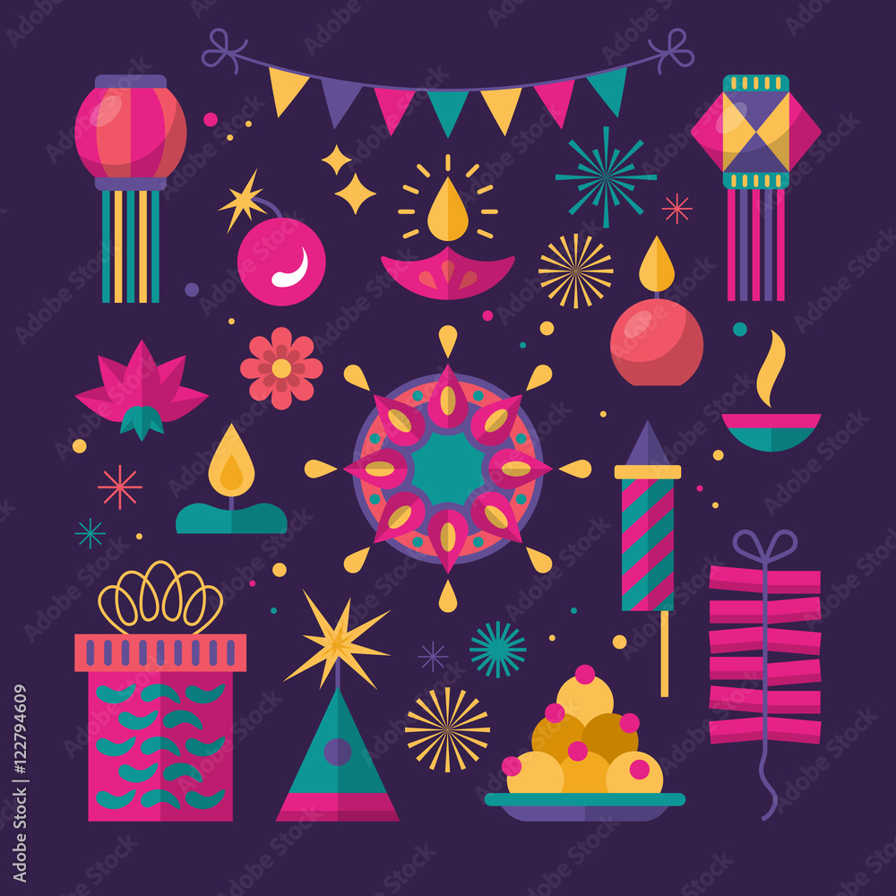 Diwali Hindu festival flat modern elements for graphic and web d Diwali Hindu festival flat modern elements for graphic and web d