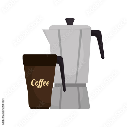 portable mug and coffee pot kitchen utensil.  vector illustration