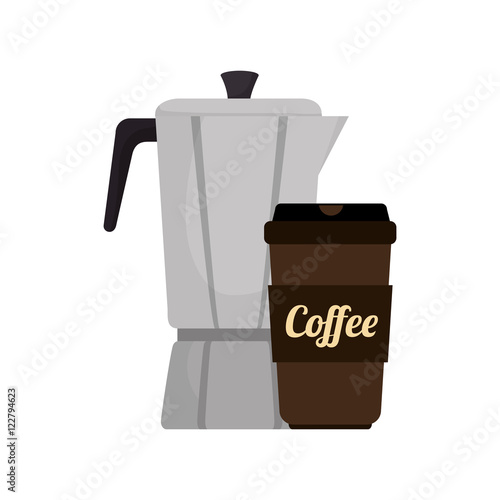 disposable mug and coffee pot kitchen utensil.  vector illustration