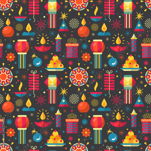 Diwali Hindu festival seamless pattern design with flat modern e