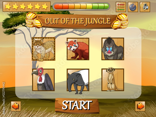 Game template with wild animals in the field