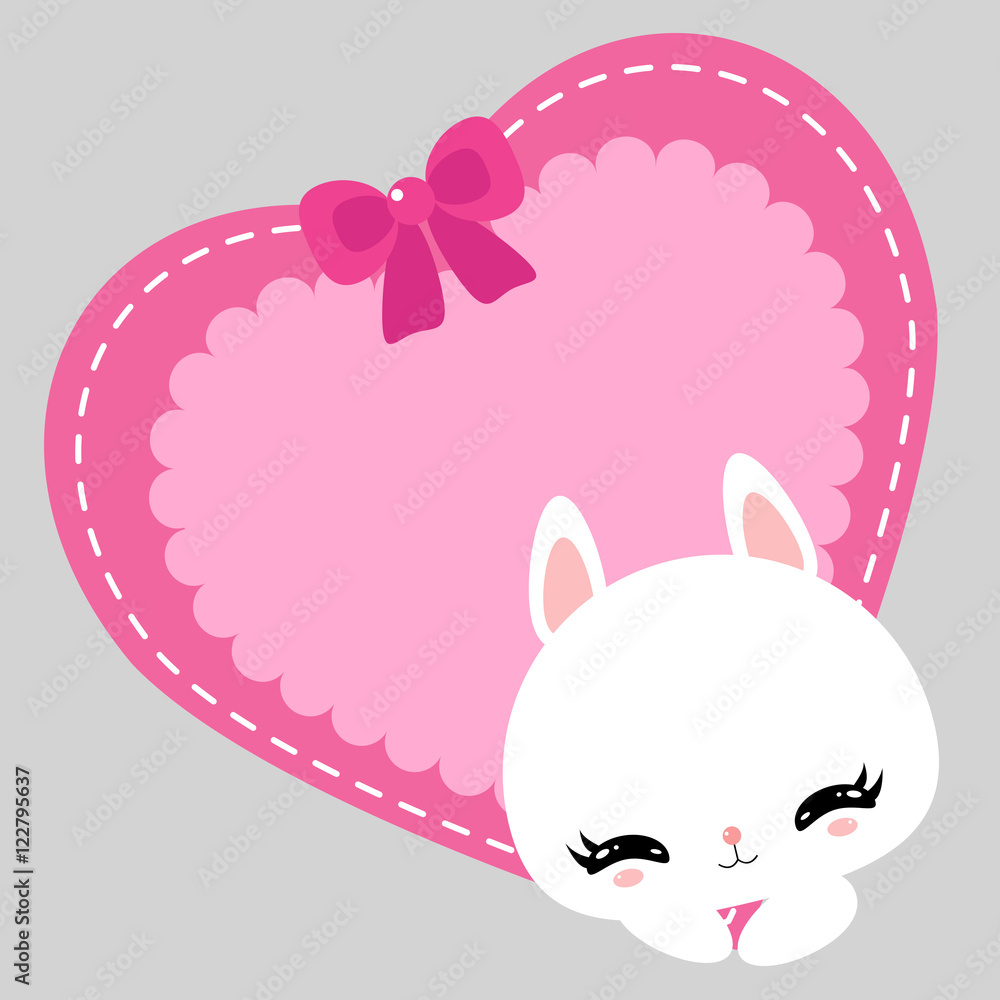 Cute little bunny with pink heart. I love you. Happy Valentine's Day. Greeting card. Cute little bunny with pink heart. I love you. Happy Valentine's Day. Greeting card.