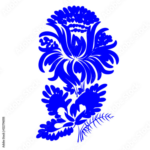 flower blue silhouette vector eps10 folk art decorative painting