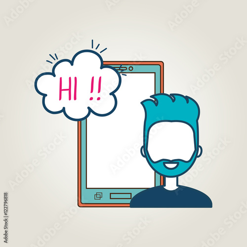 avatar man with smartphone device and speech bubble. social media theme. vector illustration