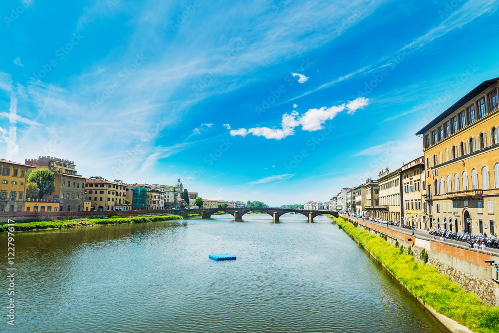 Arno banks seen from Ponte Vecchio in Florence
