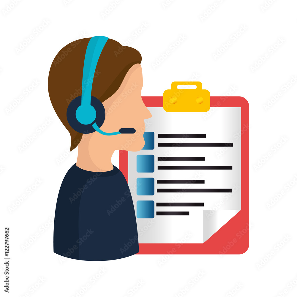avatar man with headset and report table icon. call center and customer