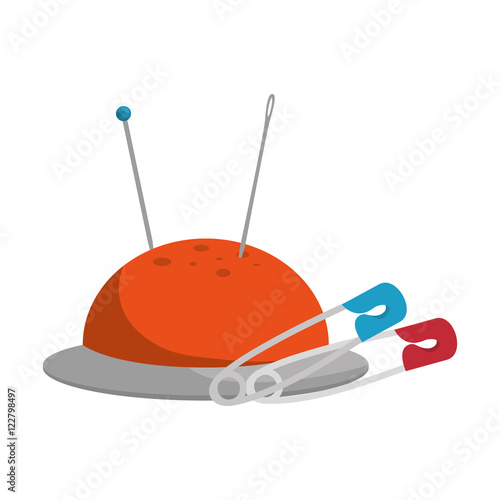 pincushion with pins and needles icon. colorful design. vector illustration