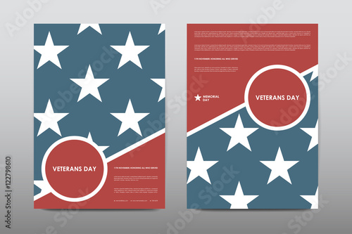 Set of Veterans Day brochure, poster templates in USA flag style. Beautiful design and layout