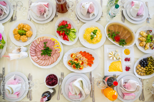 Diverse food on a wedding table