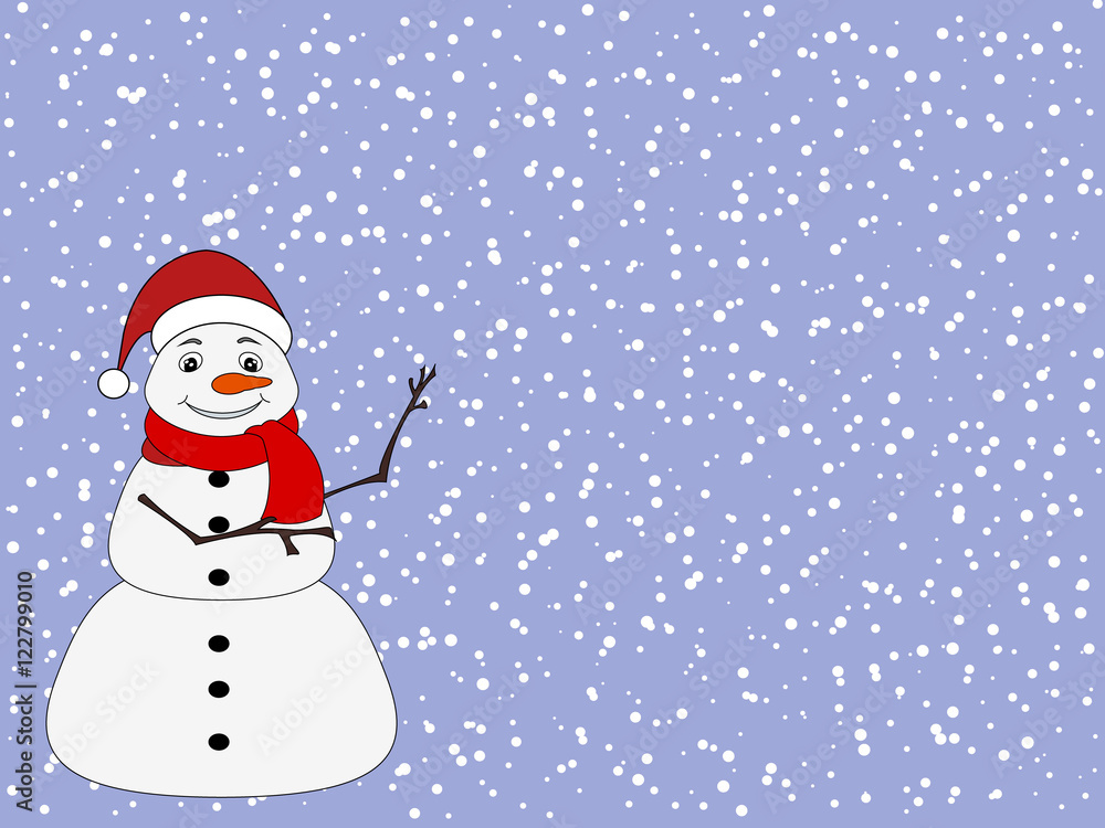 Snow man on snowy background