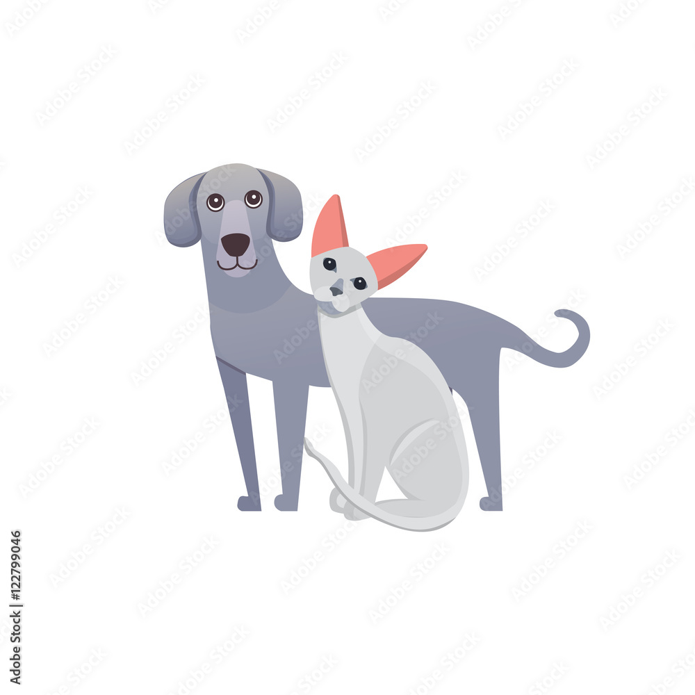 Cute home pets. Cartoon cat and dog. Best friends illustration