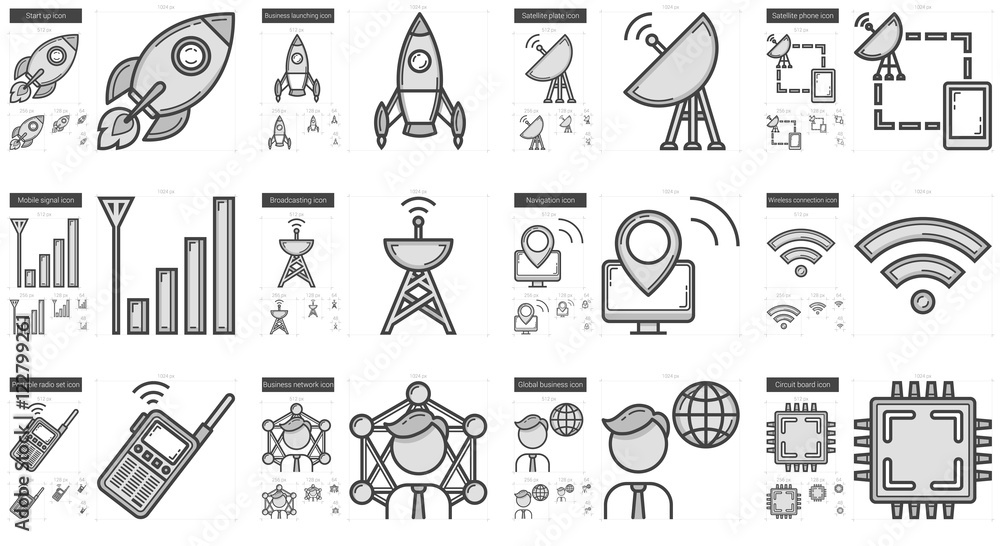 Fototapeta premium Technology line icon set.