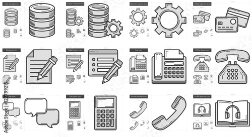 Technology line icon set.