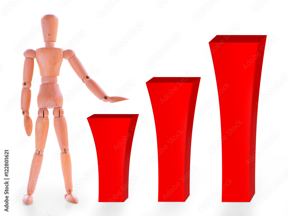 Wooden dummy and three red growing bar Wooden dummy and three red growing bar
