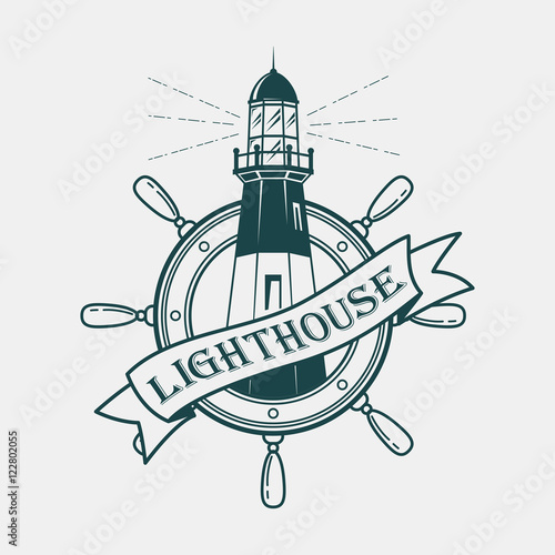Lighthouse building with ships or boats wheel