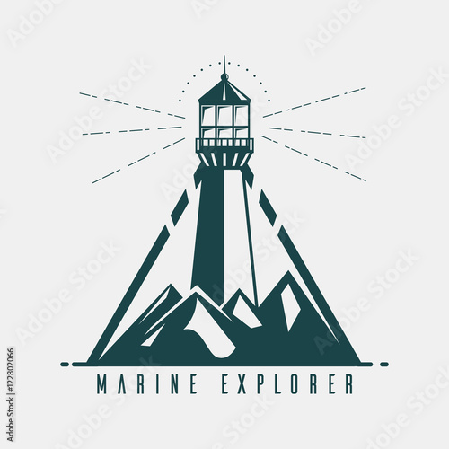 Old banner with lighthouse in mountains