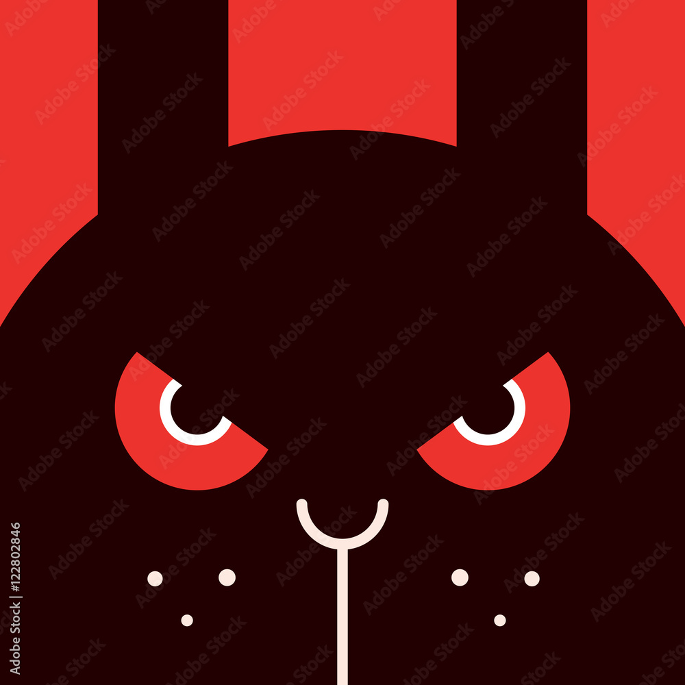 Fototapeta premium Angry Bunny, funny rabbit picture, halloween mask, vector horror illustration 