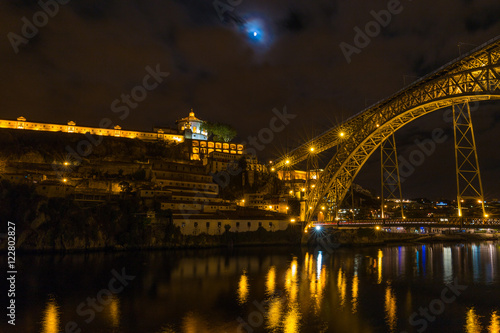 Long exposure night view of Dom Lui­s I Bridge in Porto, Portugal