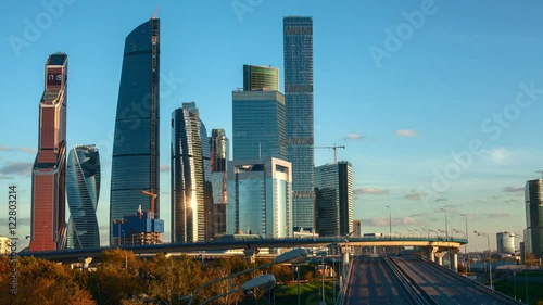 Moscow international business center. Moscow City. Timelapse in motion. Hyperlapse.