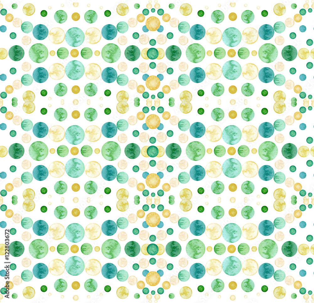 Watercolor Light Yellow and Green Circles Seamless Pattern