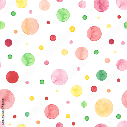 Seamless Pattern With Watercolor Pink And Green Circles