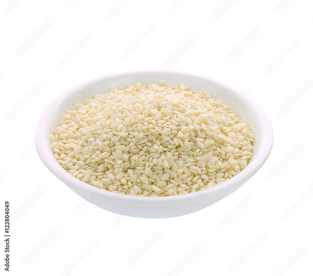 white sesame in the white bowl isolated on white white sesame in the white bowl isolated on white