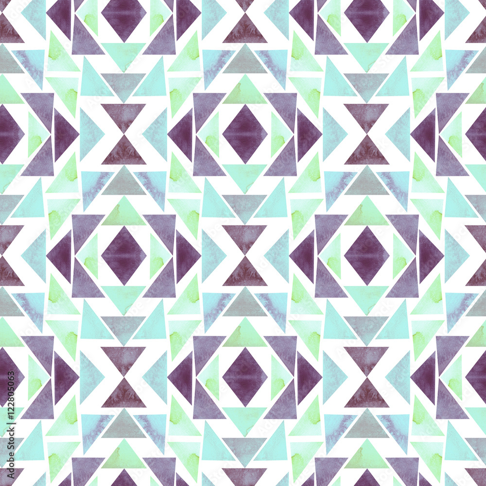 Watercolor Mint and Purple Triangles Seamless Geometric Pattern Watercolor Mint and Purple Triangles Seamless Geometric Pattern