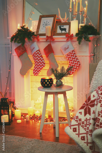 Stool with Christmas decor ...