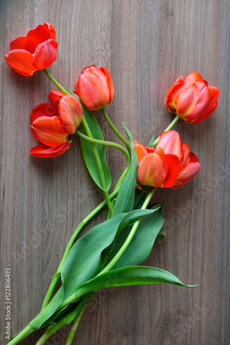 Fototapeta Naklejka Na Ścianę i Meble -  Picture of tulips. Red flowers bouquet, stil life.