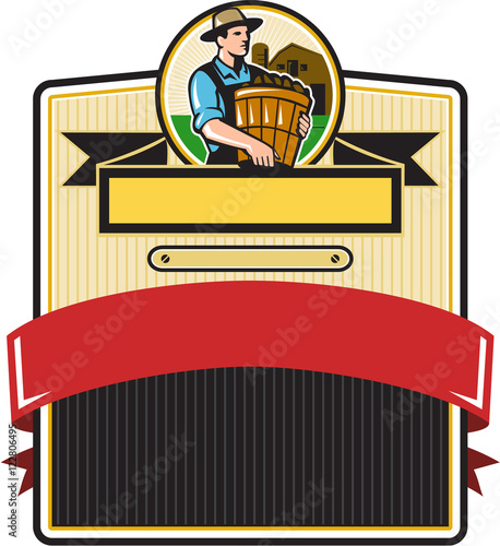 Organic Farmer Carry Basket Badge Retro