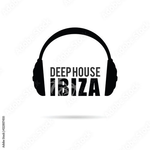 microphone deep house ibiza in black color illustration