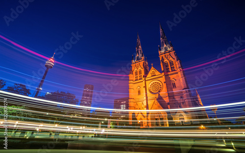 Photography Sydney St Mary's Catheral Light Trails