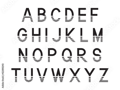 Latin alphabet letters, black isolated on white background, vector illustration.