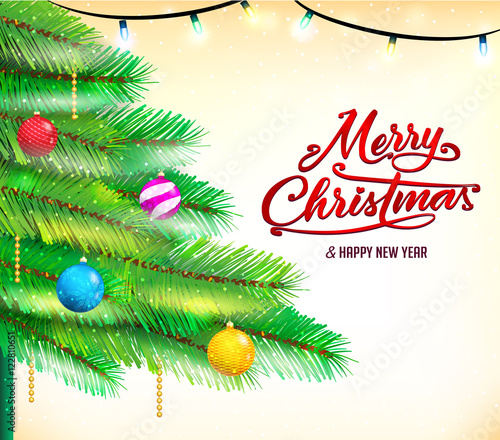 Christmas Background with Christmas Tree Greeting Card Vector Illustration
