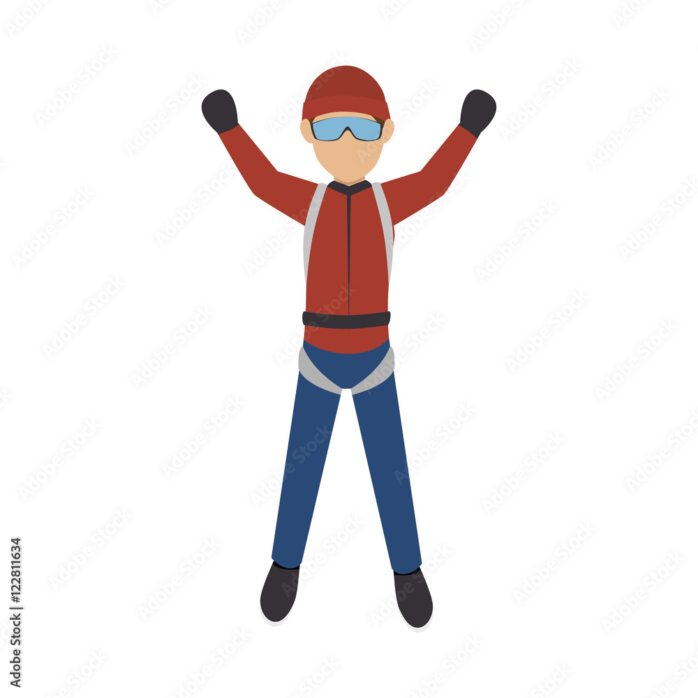 parachutist man falling with red clothes and glasses. extreme sport. vector illustration parachutist man falling with red clothes and glasses. extreme sport. vector illustration