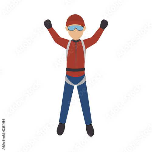 parachutist man falling with red clothes and glasses. extreme sport. vector illustration