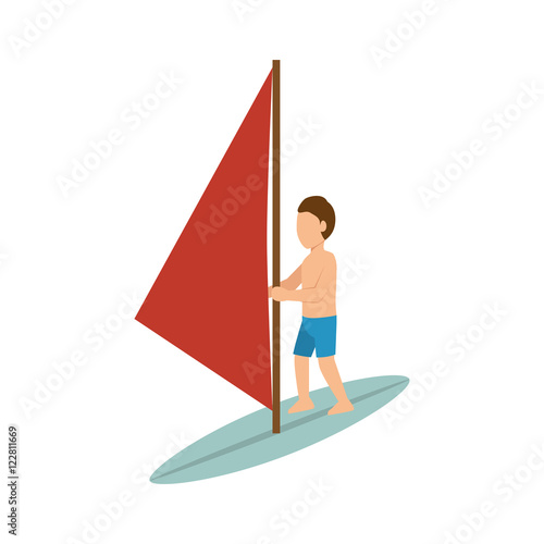 Sportsmen surfer red sail cartoon. extreme sport. vector illustration