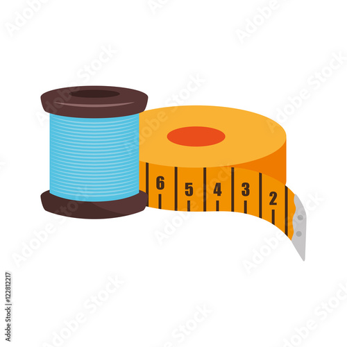 spool of thread and yellow tape measurement icon. vector illustration