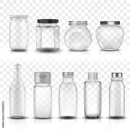 Nine glass jars collection set