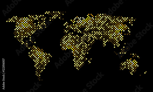 Colorful vector pixel world luminous night map
