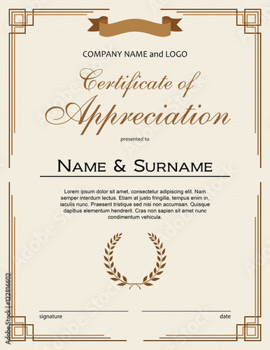 Certificate of Appreciation with laurel wreath and ribbon portrait version