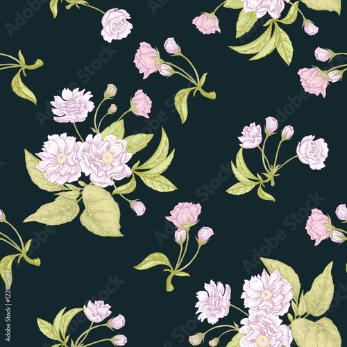 Floral seamless pattern with Chinese plum.
