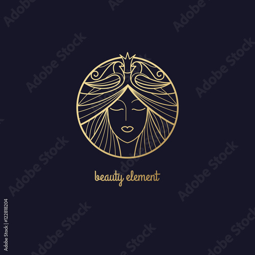 Vector illustration of a woman's head and a bird in a circle