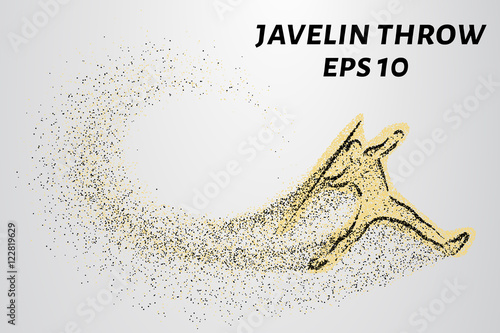 Javelin of particles. Silhouette of javelin consists of small circles. Vector illustration
