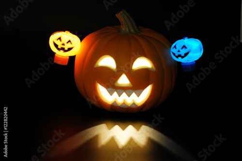 pumpkin lantern for Halloween glowing in dark