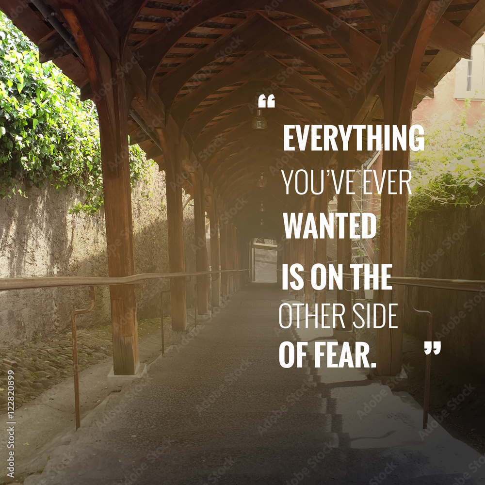 Inspirational quote "everything you have ever wanted is on the other side  of fear" on blurred background with vintage filter Stock Photo | Adobe Stock