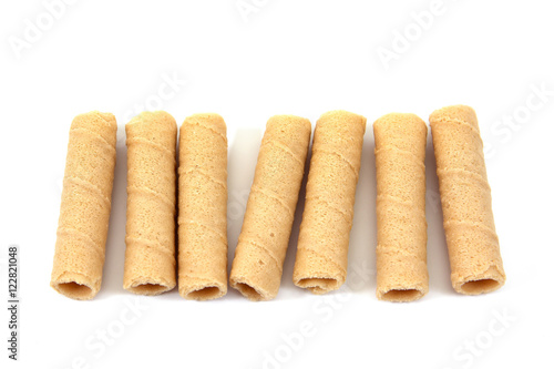 Coconut crispy roll isolated on white background. Tong Muan Thai