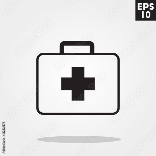 Box and suitcase first aid pack hospital icon in trendy flat style isolated on grey background. Id card symbol for your design, logo, UI. Vector illustration, EPS10.